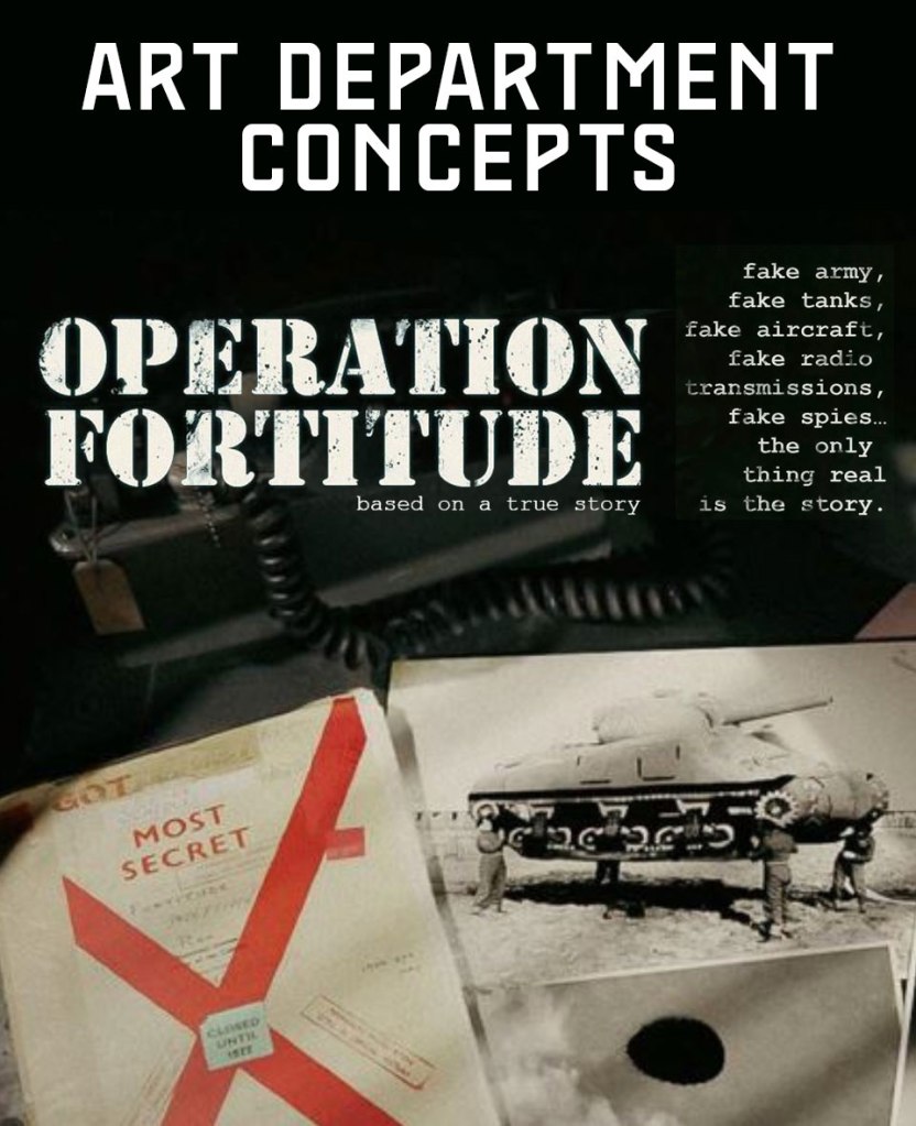 Concept artwork for 'Operation Fortitude' featuring a 'Most Secret' document and a historical photograph of a tank, emphasizing deception techniques during WWII.